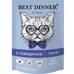 Best Dinner Exclusive Vet Profi Renal кусочки в соусе с говядиной д/кошек 85г