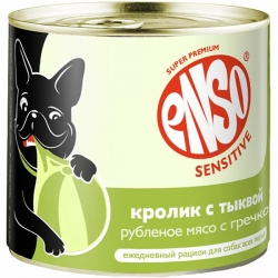 ENSO SENSITIVE Корм конс. полнор. д/собак с чув.пищ.,н/жир,рублен кролик,гречка,тыква 190г