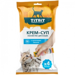 Титбит Крем-суп д/кошек с кусочками лосося10 г, 4шт