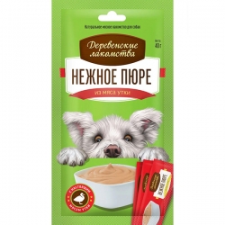 Деревенские лакомства д/соб. Нежное пюре  из мяса утки 4х10г СРОК РЕАЛ 01.25, 03.25