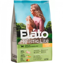 Elato Holistic Lite д/взр.кошек д/красивой и здор.шерсти Курица/Индейка 1,5 кг