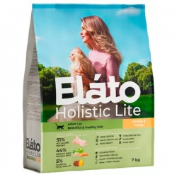 Elato Holistic Lite д/взр.кошек д/красивой и здор.шерсти Курица/Индейка 7 кг