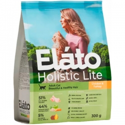 Elato Holistic Lite д/взр.кошек д/красивой и здор.шерсти Курица/Индейка 0,3 кг